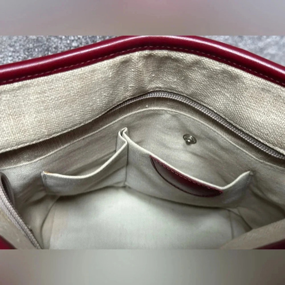 Francesco Biasia Italian Leather & Linen Basket Weave Bucket Bag Handbag Women - Picture 8 of 12